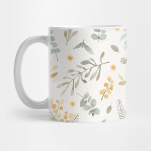 Australian wattle and eucalyptus watercolor floral Mug